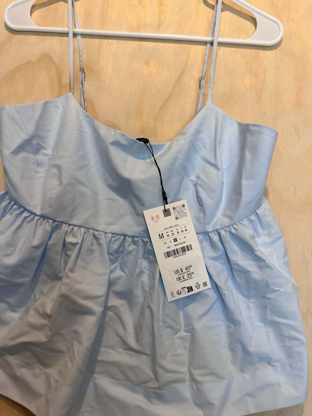 Zara Light Blue Poplin Babydoll Peplum Cami Top